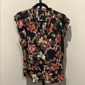Pink Ruffled Cap Sleeve Blouse with Mandarin Collar